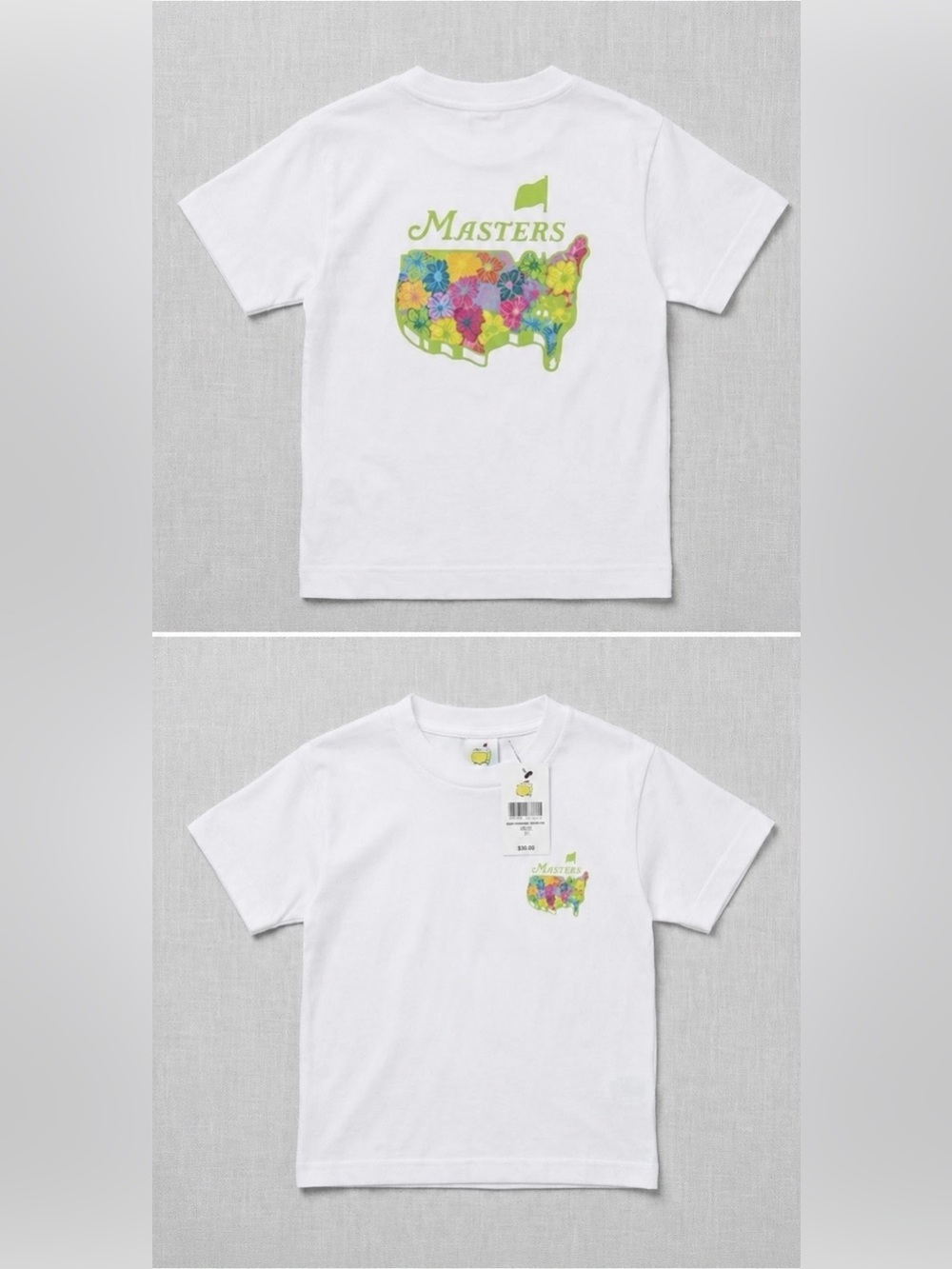 Official Masters Augusta Golf White Floral Map Kids T Shirt Rare NWT Size 4T